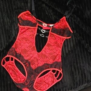 Red and Black Lace Lingerie Bodysuit Intimate 1X-2X
